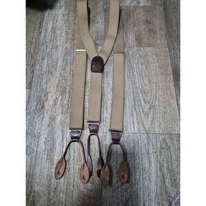Vintage Mens Tan Suspenders With Leather Loops & Brass Accents Made In Germany